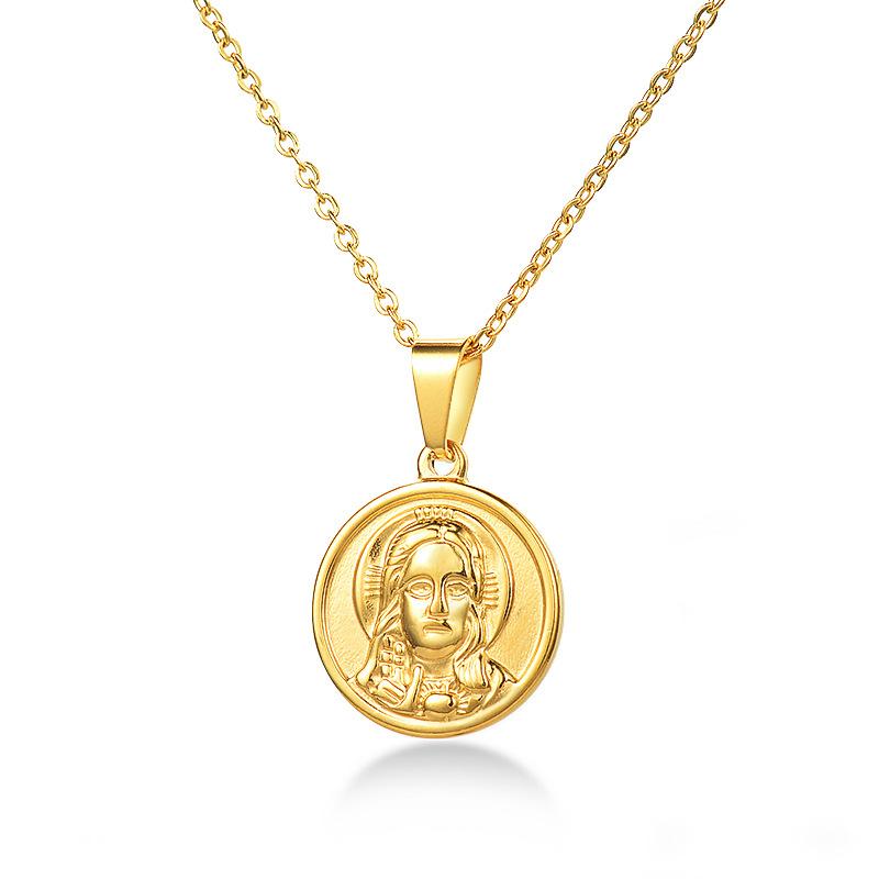 

Pendant Necklaces Peri'sBox Titanium Steel Coin Portrait Necklace Virgin Maria Jesus Medallion For Women Angel Cameo Minimalist