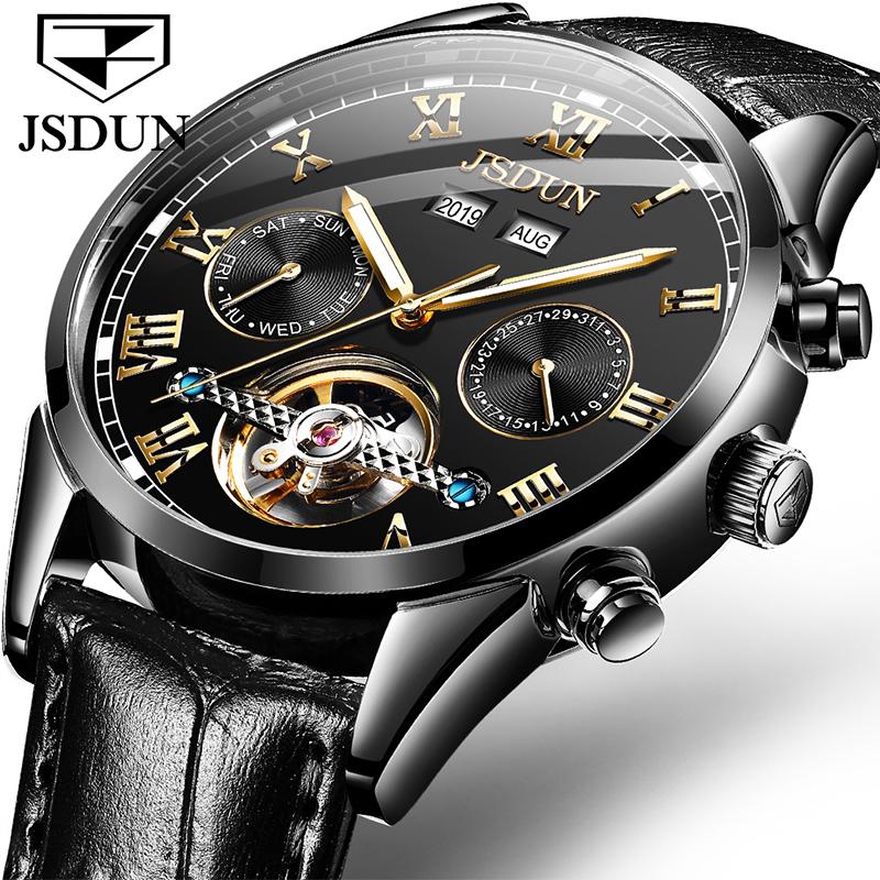 

Wristwatches JSDUN Fashion Men's Luxury Tourbillon Watch Waterproof Luminous Automatic Watches Hollow Men Mechanical Relogio Masculino 8908, Brown gold black