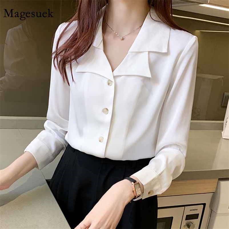 

Women Korean Loose Satin Blouses Autumn Long Sleeve White Shirt Top Slim Cardigan Plus Size Blouse Blusas 11343 210518