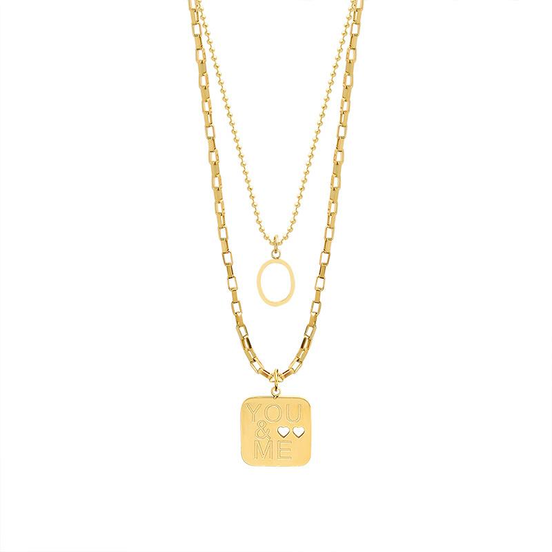 

Pendant Necklaces Stainless Steel Double Layered O Type Necklace Clavicle Chain On The Neck Plated Gold For Women's Fashion Jewellery