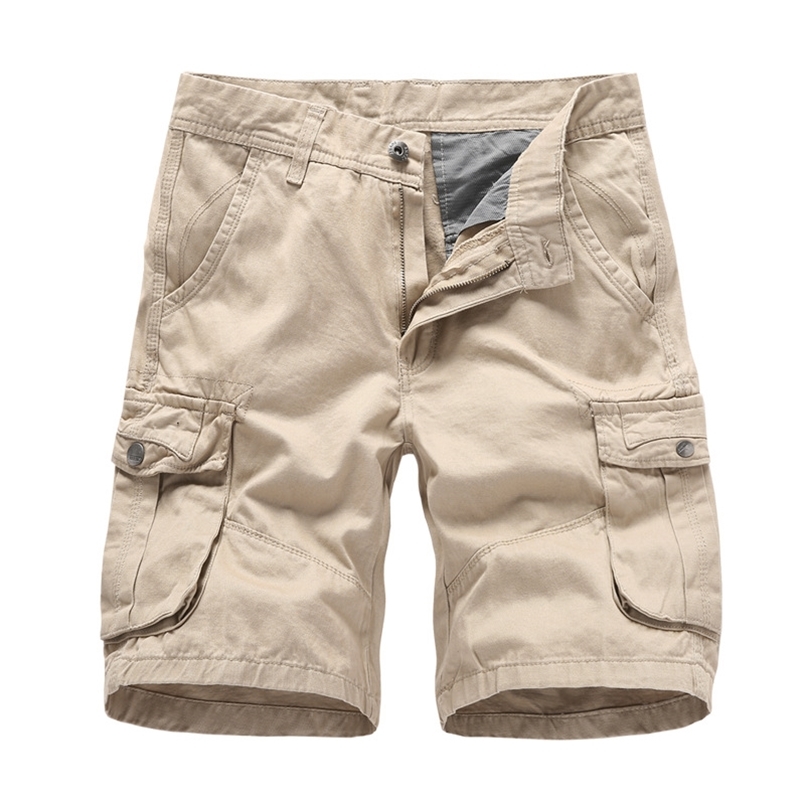 

Summer Men's Multi Pocket Military Cargo Shorts Male Cotton Green Mens Casual Tactical Short Pants No Belt 210716, Grey
