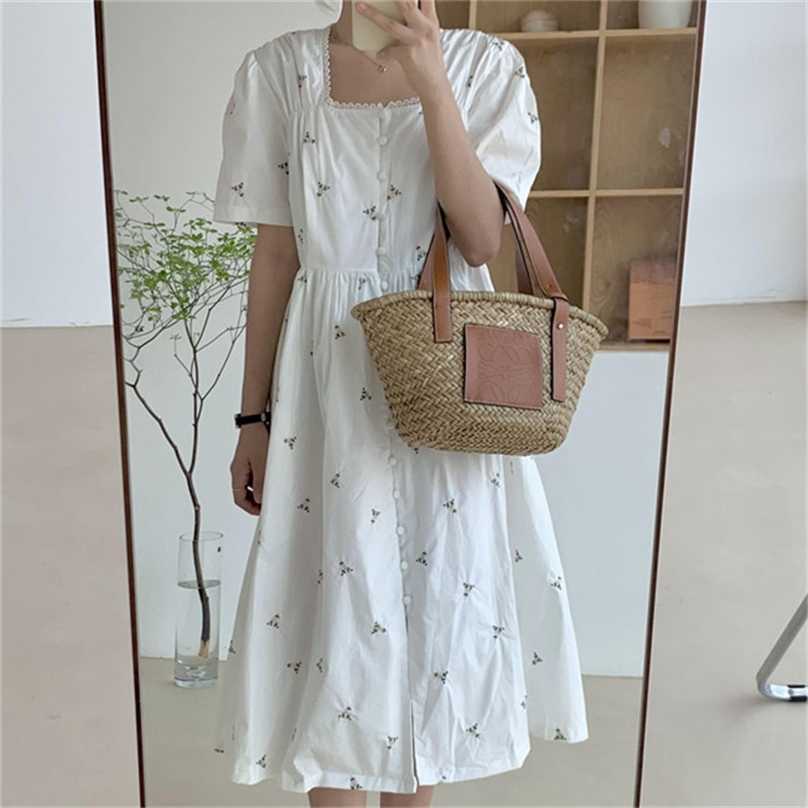 

Sweet Florals Femme Retro Loose Girls All Match Prom Office Lady Party Streetwear Long Dresses Vestidos 210525, White