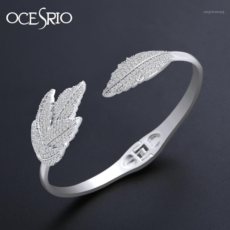 

Leaf Cuff Bracelets Silver Cubic Zirconia Stones Dainty Crystal Metal Bangles For Women Jewelry Brt-b29 Bangle