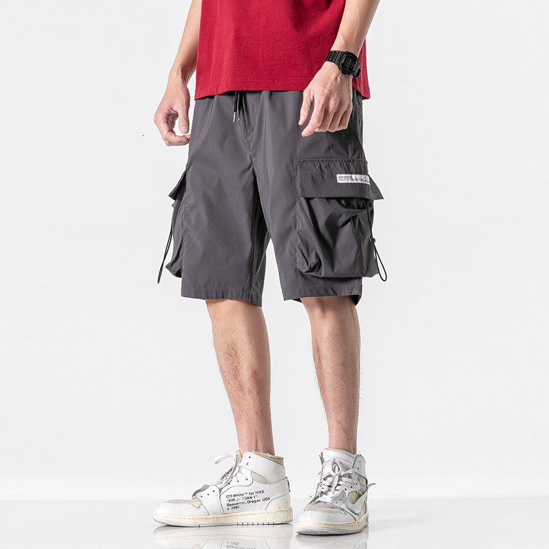 

Men's Shorts 2021 Men Summer Cargo Oversize Loose Casual Sweatpants Male Hip Hop Korean Style Knee Length Drop MH1M, Black