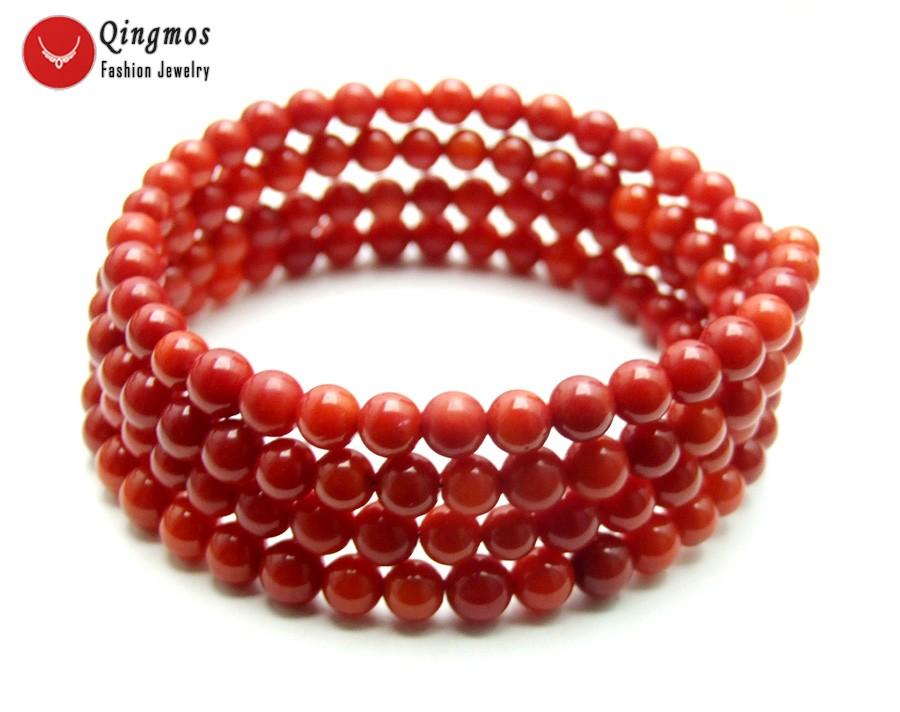 

Beaded, Strands Qingmos Trendy Natural Coral Bracelets For Women With 4-5mm Round Red Steel Wire Wrap Bracelet Fine Jewelry 28'' Bra448, Black
