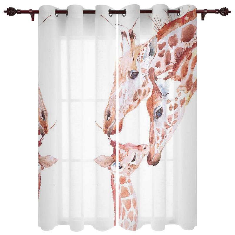 

Luxury Modern Window Curtains Watercolor Giraffe Bedroom Living Room Dining Decoration Translucent Beautiful Curtain & Drapes