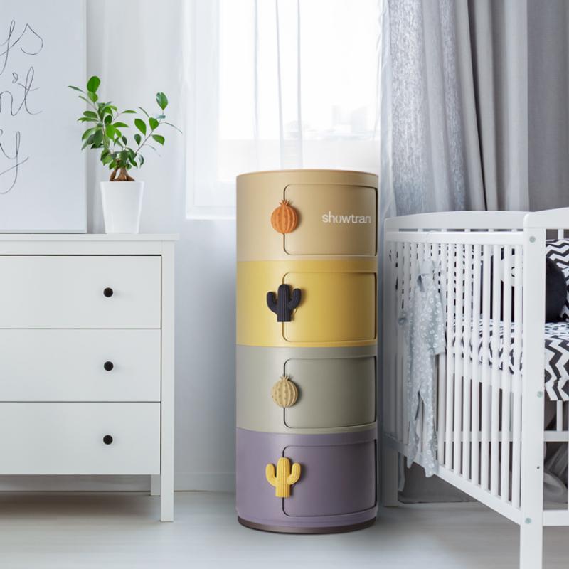 

Storage Boxes & Bins GY Rainbow Round Cabinet Children's Wardrobe Bedroom Living Room Box Bedside Table, Two layers