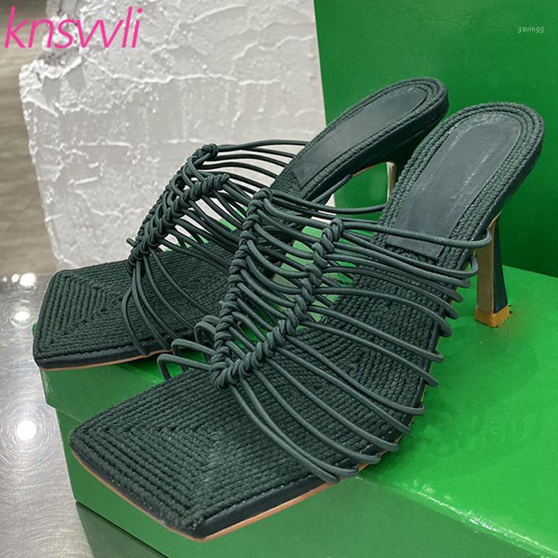 

Slippers Sexy High Heels Women Stretch Band Cut Outs Mules Ladies Slides Strappy Designer Shoes Woman Gladiator Sandals1, Black