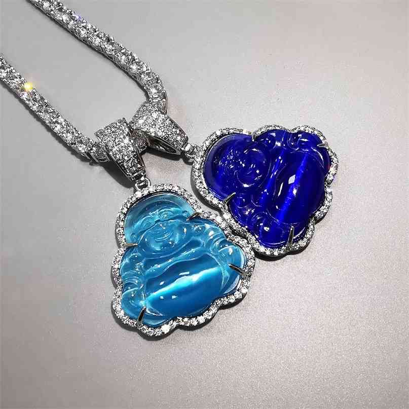 

Blue Buddha Pendant AAA Cubic Zircon Necklace With Tennis Chain Fashion Hip Hop Punk Jewelry Gifts 210721