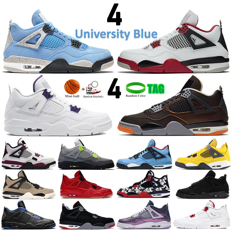 

2021 Top 4 4s basketball shoes University Blue fire red undftd Paris pine green metallic purple bred Mens sneakers men women Trainers, 29.green grow