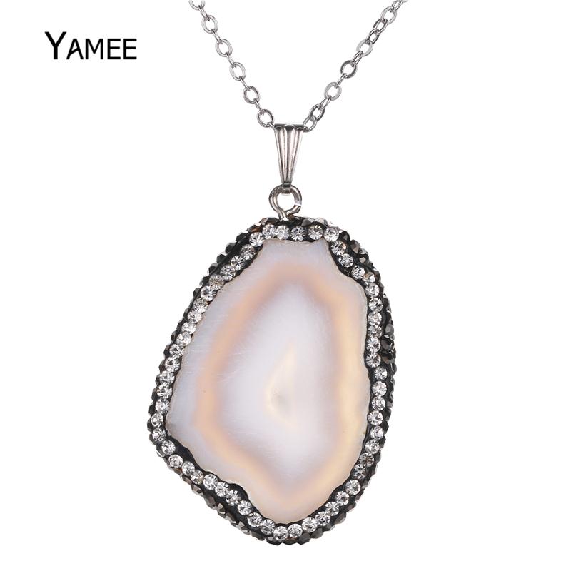

Pendant Necklaces Fashion Brazil Agates Geode Druzy Necklace Inlay Cubic Zircon Pave CZ Charm Jewelry For Women