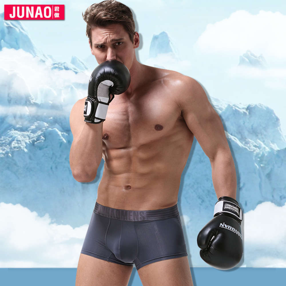 

ice silk breathable sexy underwear Men's youth low waist u convex design boxer, Black;white