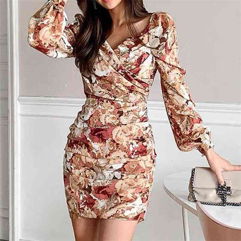 

Dress autumn and winter women's ladies celebrities look thin temperament V-neck printing lace 210603, Clear