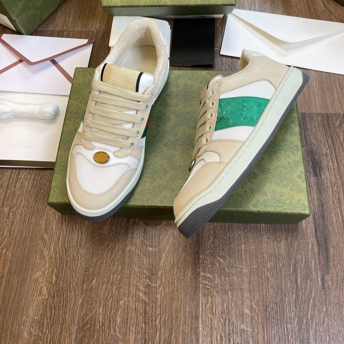 

Designer Shoes For Men Women Screener Leather Vintage Distressed Green Red Stripe Bottom Casual White Luxury Top Quality Popular Sneakers With Box, Color22