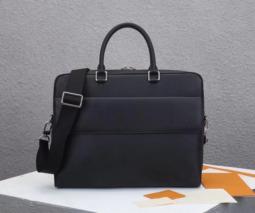 

2021 men's black leather designer waterproof briefcase high quality laptop bag large capacity casual simple office handbag