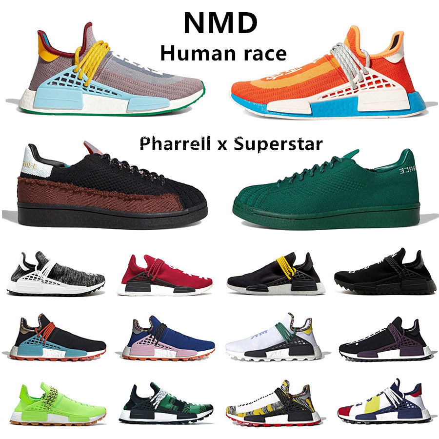 

Hu pharrell williams x Superstar mens running shoes nmd human race extra eye chocolate dash green solar pack women men trainers sports, Black