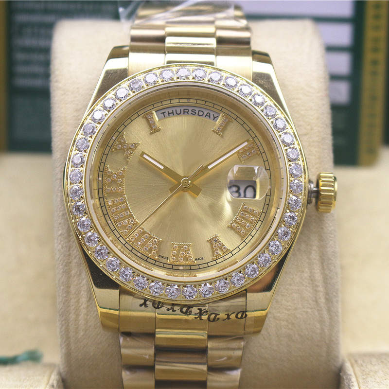 

Fashion classic business sapphire men's watch, 41MM weekly calendar leisure waterproof stainless steel automatic mechanical movement, Camel