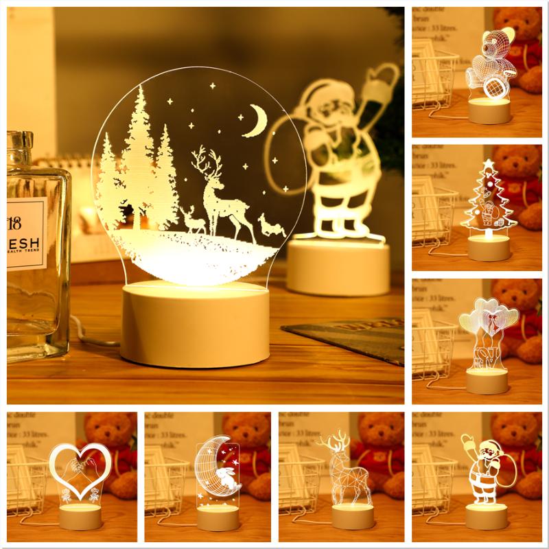 

Night Lights 3D Acrylic Children's Light USB Table Lamp Christmas Wedding Bedroom Room Decor Heart Bear Neon Xmas Gift