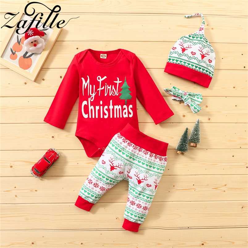 

ZAFILLE My First Christmas Baby Clothes Set 0-18 Months 4pcs Year Costume For Toddler Girls Boys Outfits 211018