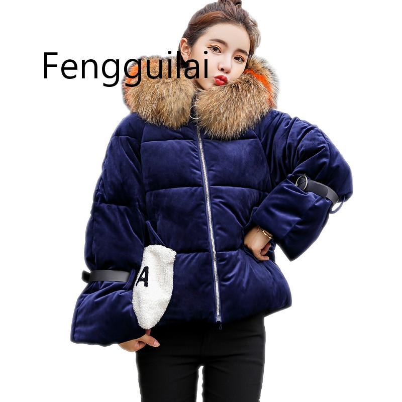 

Women's Trench Coats 2021 Korean Simple Winter Big Fur Collar Coat Women Thick Warm Cotton Padded Parkas Gold Velvet Jacket Collection, Tan;black
