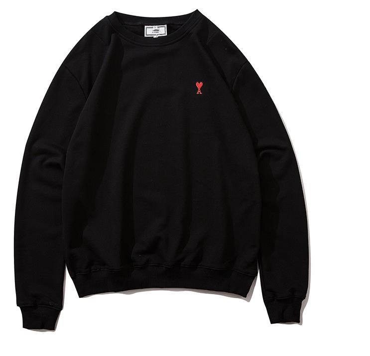 

Vintage Autumn Hoodies AMI Embroidery Cotton Long-sleeved Sweatshirts Men Women Designer Sweater, Black