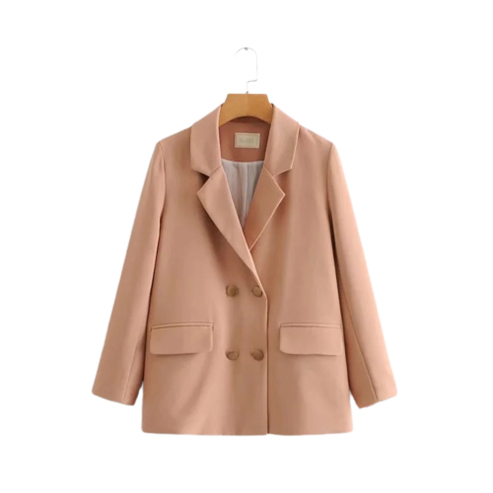 

Vintage Elegant Women Solid Color jacket Fashion Female Work Suit Turn-Down Collar Double Breasted Coat Chic Top Casual Casaco 210520, As picture