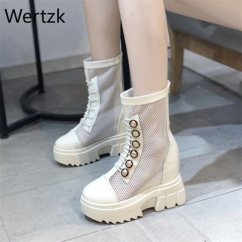 

Women's Boots Spring Autumn Fashion Mesh Ladies Shoes Women String Bead Hidden Heel Woman Boot, Black