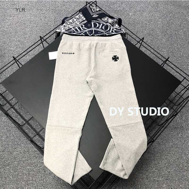 

Factory Factory Dy's new high-end crosin leather embroidered pants with cross double zipper men's and women's, Black