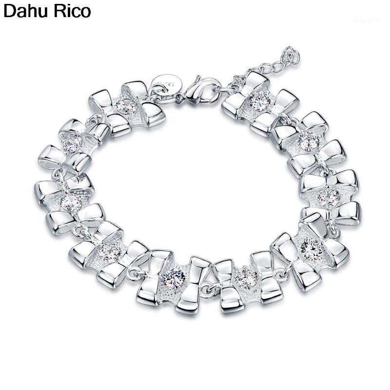 

Charm Bracelets Bow Pulsera Bileklik Women Damskie Cubic Zirconia Stone Charms Dijes Blancos Silver Color Lima Dahu Rico1
