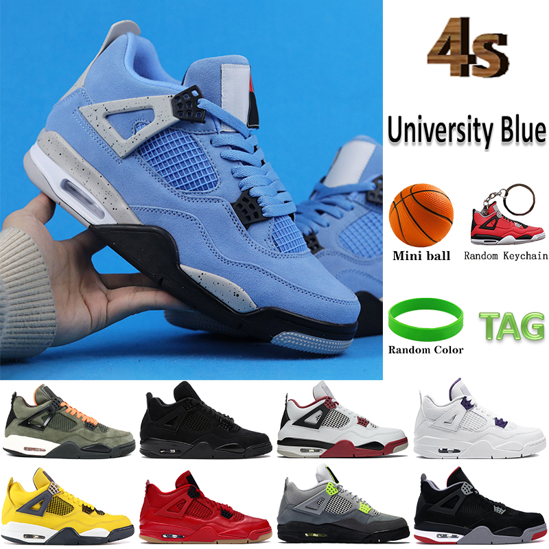 

Newest 4 4s University blue basketball shoes Black cat metallic purple SE Neon bred fire red cactus jack tour yellow men women sneakers, 32-bubble wrap packaging
