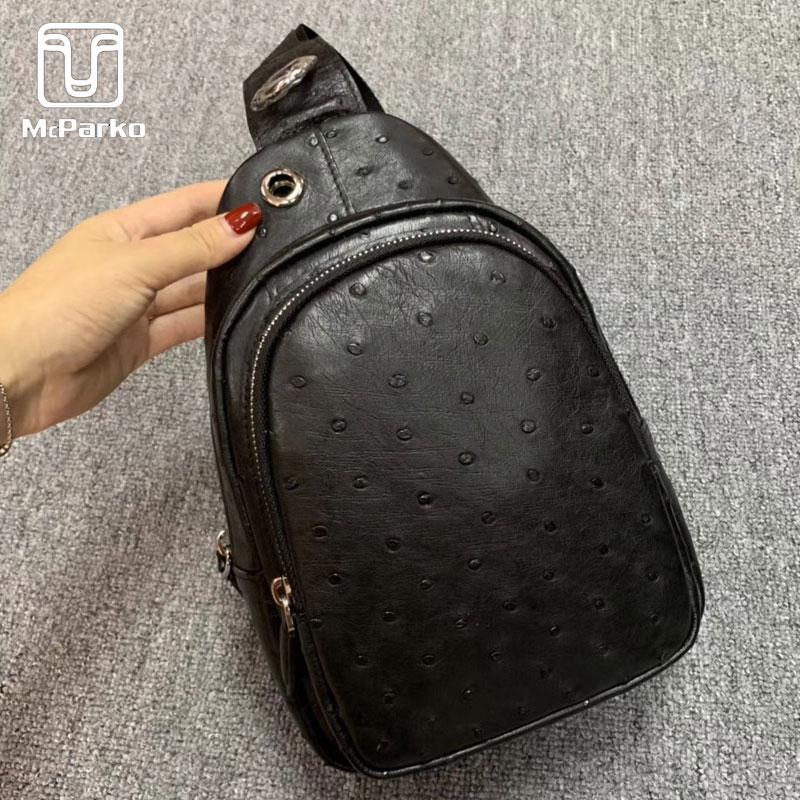 

Waist Bags McParko Genuine Leather Chest Bag Men Luxury Ostrich Chestbag Cross Body Black Satchel 2021 Fashion