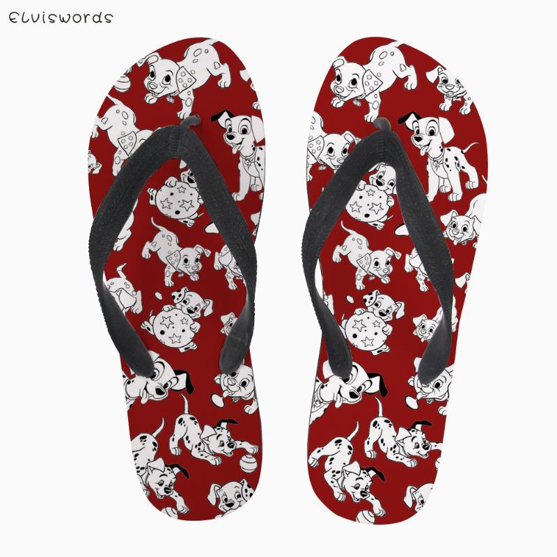 

ELVISWORDS Cartoon Dalmatians Print Summer Women Slipper Rubber House Flip Flops for Ladies Non-slip Beach Sandals Flats Shoes, Black