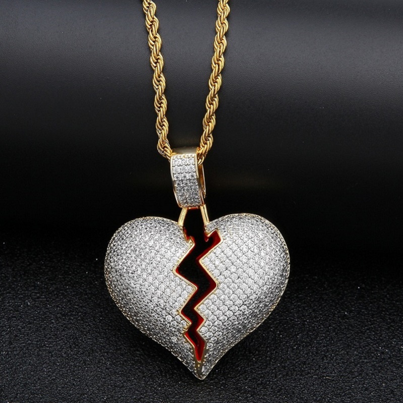 Solid Broken Heart Pendant Necklace For Mens Womens Fashion Personality Hip Hop Necklaces Couple Jewelry-image-719110095