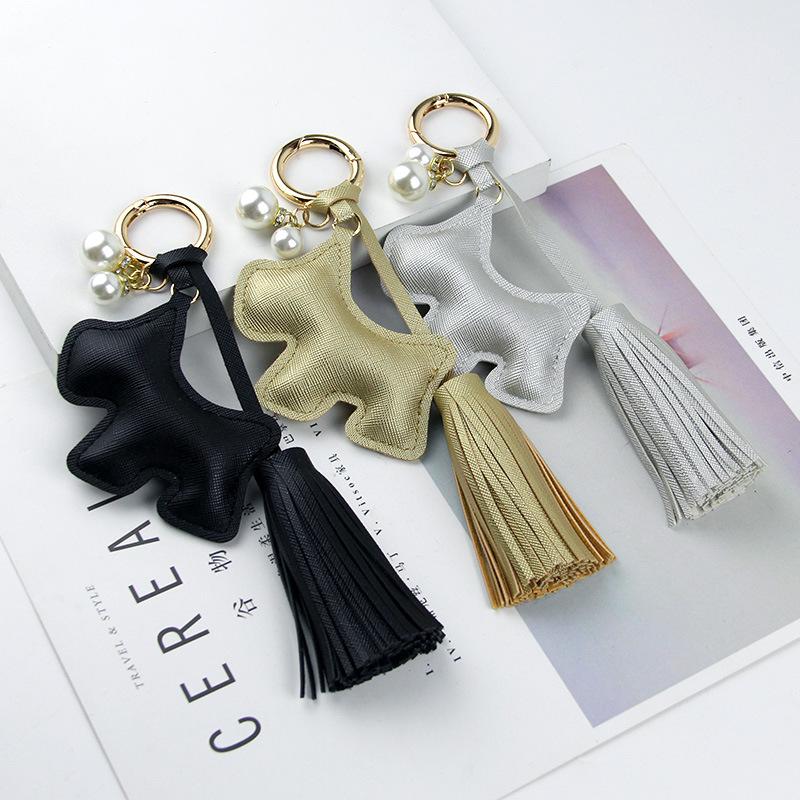 

Keychains LL YUN High Quality Cute PU Dog Key Chain Tassel Accessories Luxurious Keychain Charm Bag Pendant Pearl Arr