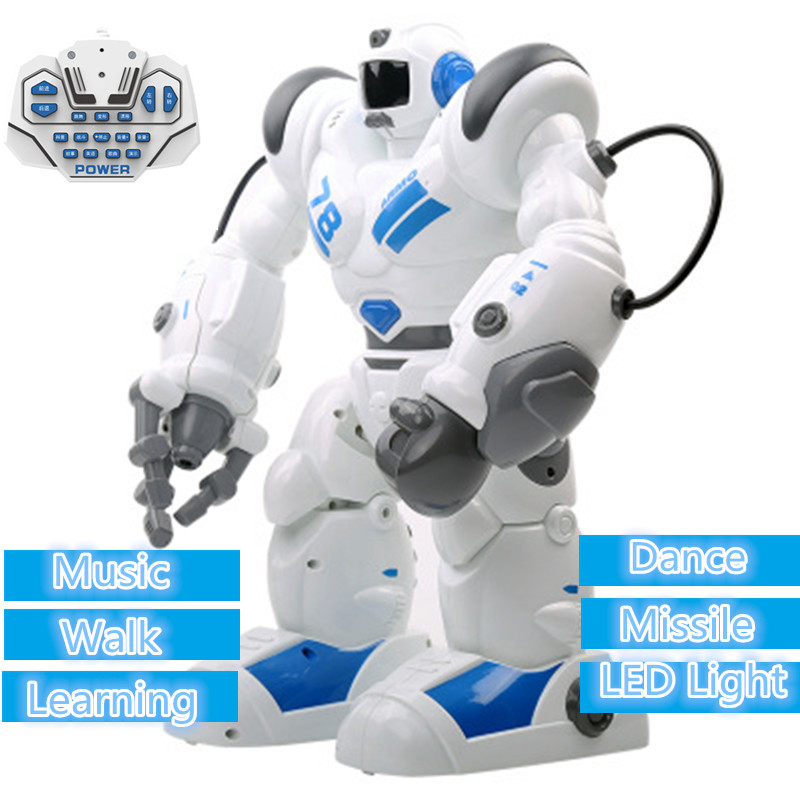 

Educational Robot Toy Upgrade Intelligent RC Robot Waling Sliding Dancing Chinese English Learning Robot with LED screen Robots, Blue