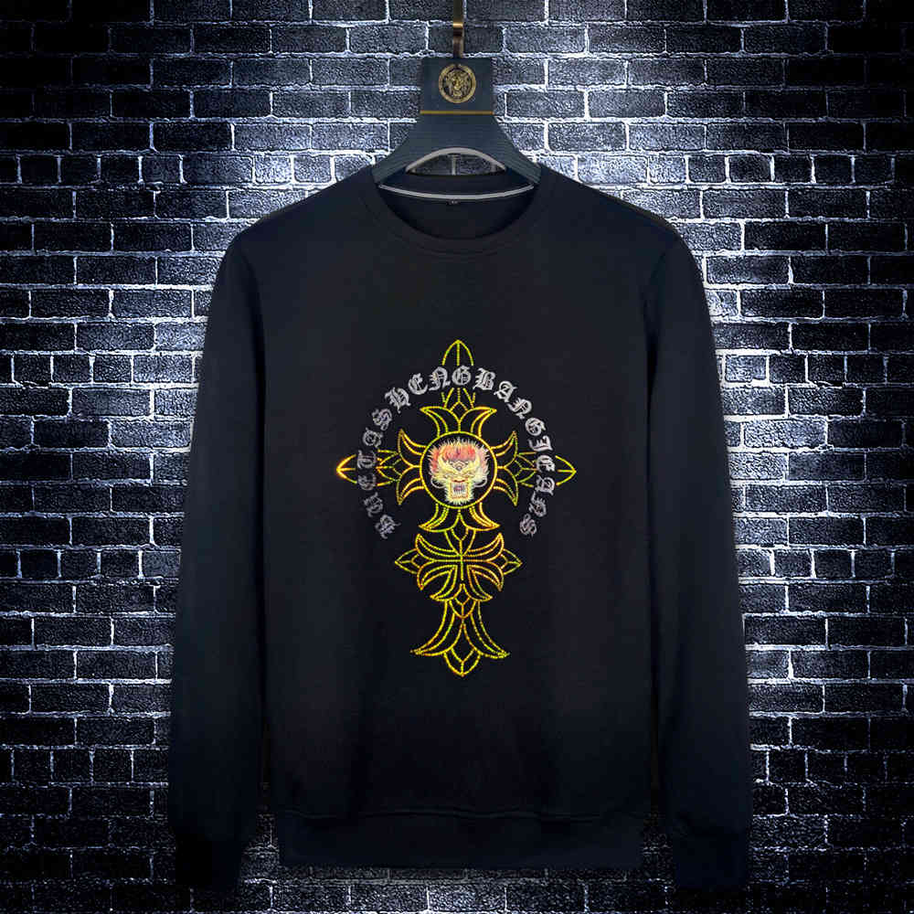 

hoodies autumn and winter ch cross laser reflective printing o oi sweater round neck big fashion brand, Black