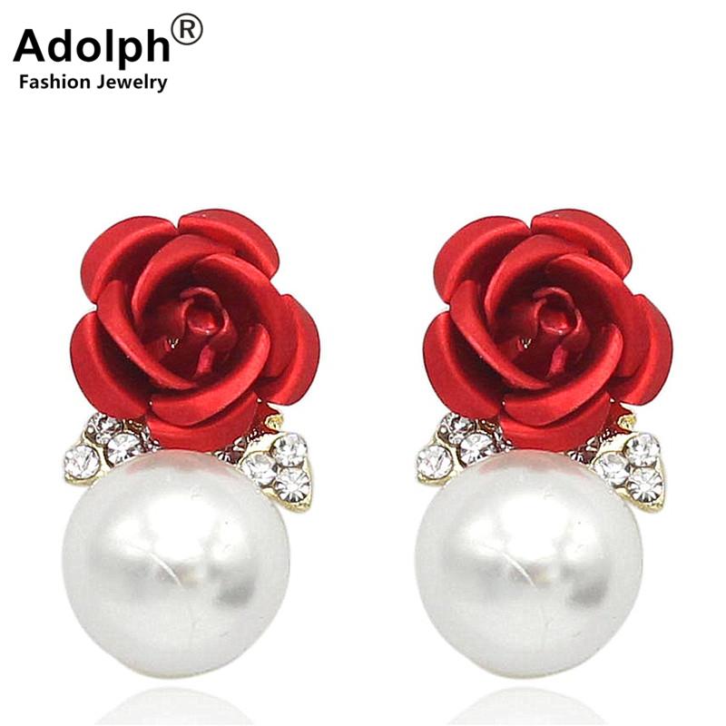 

Stud ADOLPH Star Jewelry Crystal Simulated Pearl Flower Earring 2021 Woman Fashion Luxury Cute Earrings Accessories Brincos, Golden;silver