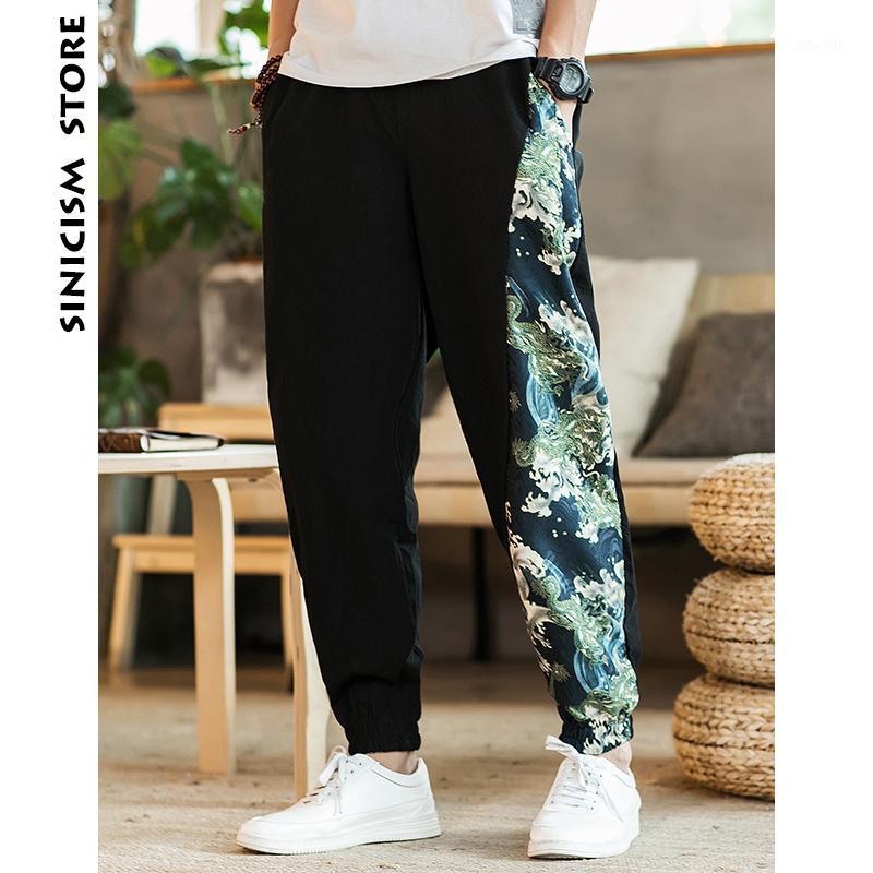 

Sinicism Store 2021 Man Cotton Linen Pants Mens Summer Ethnic Style Print Patchwork Male Casual Jogger Trousers, Black