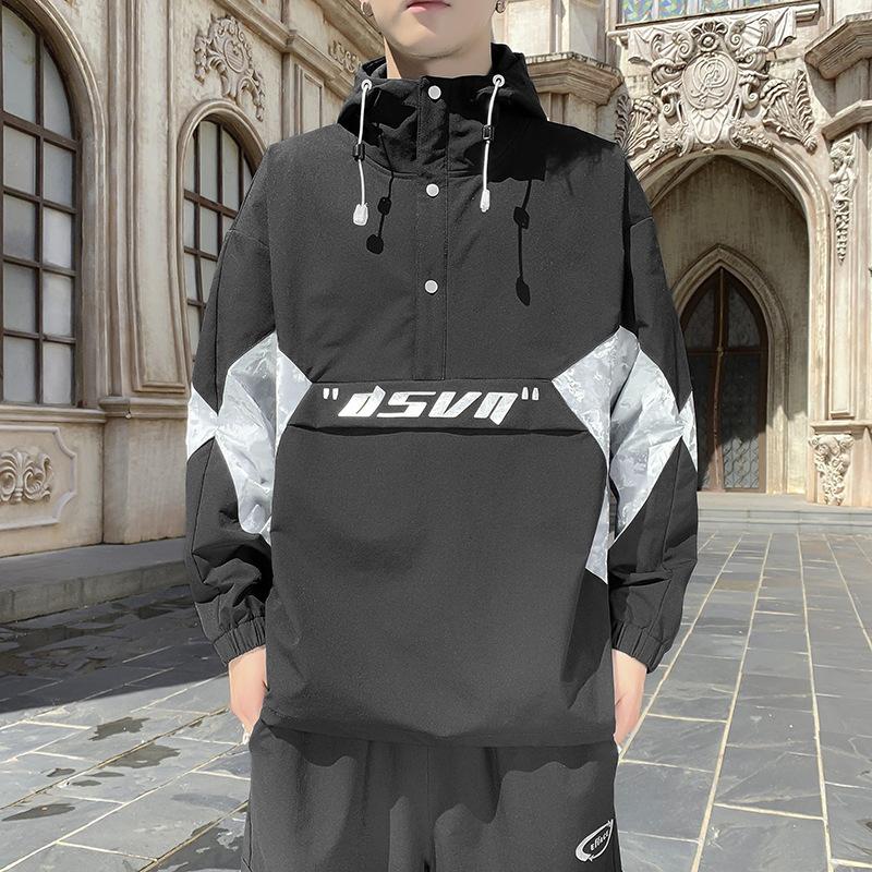 

Men's T-Shirts Autumn 2021 Trendy Tooling Jacket Hooded Cost Season Loose Handsome Clothes Brand Clothing, Black