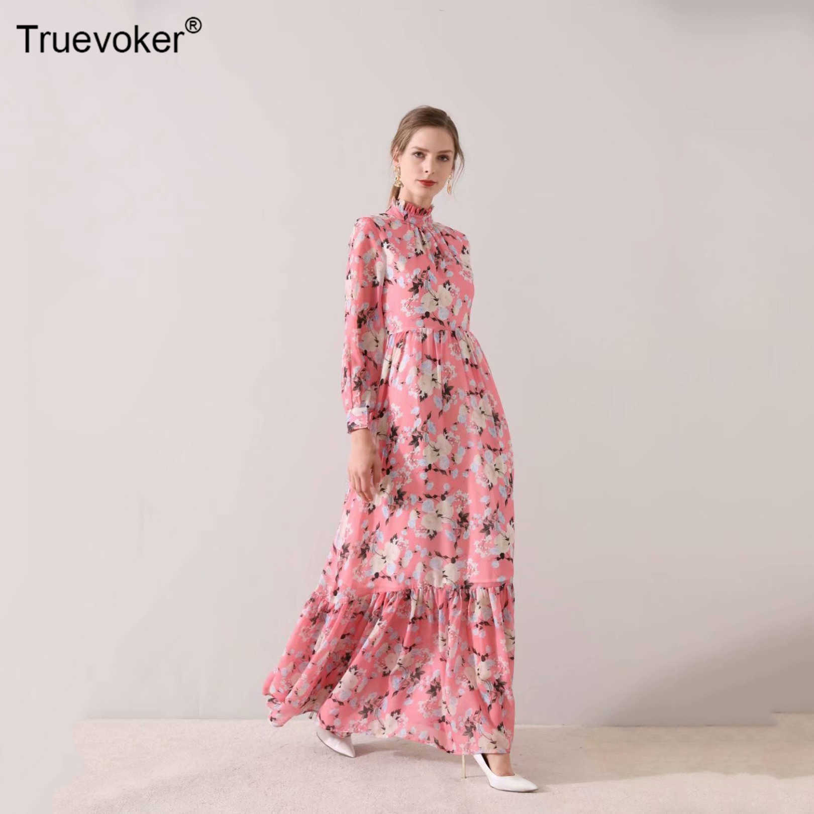 

Truevoker Spring Runway Maxi Long Dresse's Cute Pink Printed Ankle Length Holiday Vestidos Resort Robe Femme Ete 210602, Blue