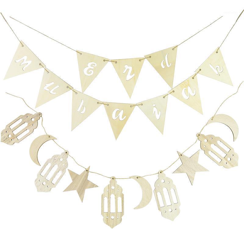 

Party Decoration 1 Set Eid Mubarak Wood Banner Bunting Wooden Star Moon Garland Happy Islamic Muslim Festival Supplies Ramadan