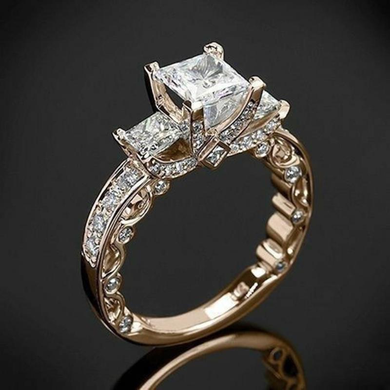 

Wedding Rings Women Princess Cut Rhinestone Inlaid Zircon Finger Ring Engagement Jewelry Gift