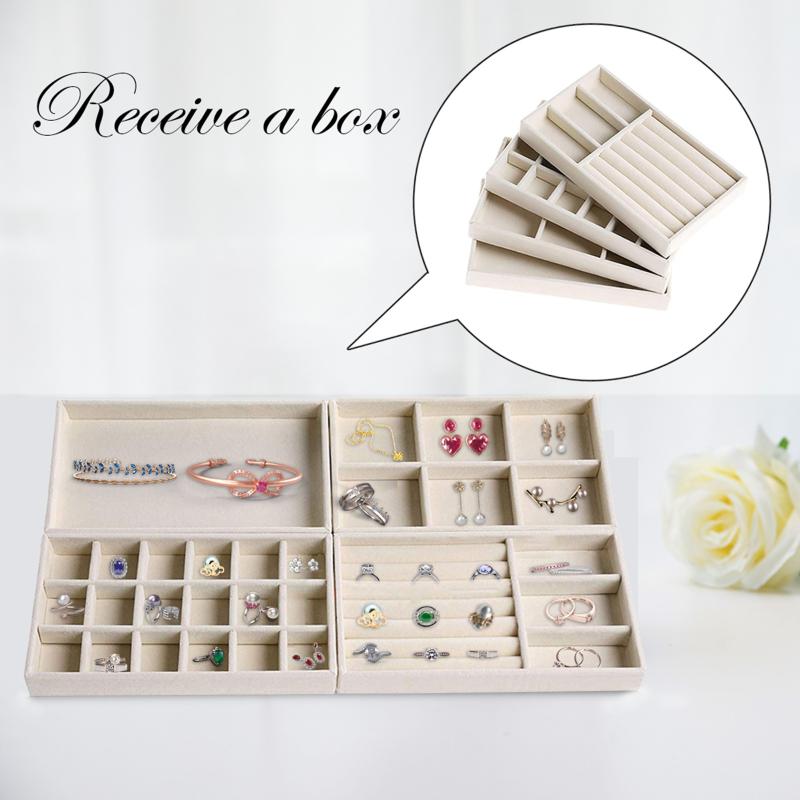 

Earring Ring Jewelry Display Storage Box Case Organizer Flannel Tray Holder Gift Nagellak Opbergen Rangement Coton Boxes & Bins