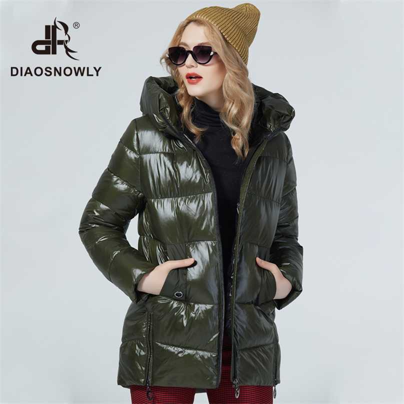 

Diaosnowly Jackets Winter Women Outwear Coat Hooded Female Fashionable Warm Parka Woman Medium Length Clothing Plus 211018, Black-50