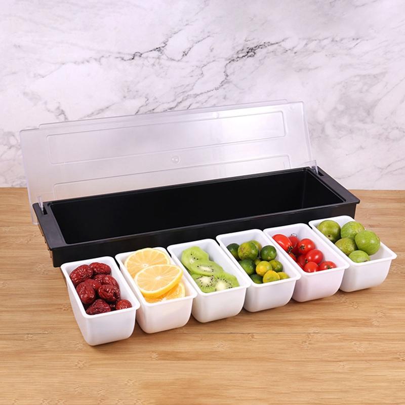 

Jars Kitchen 5 Compartment Seasoning Case Bar Condiment Box Holder Drinks Fruit Garnish Cocktail Decorative Ktv Storage Bottles & Jars