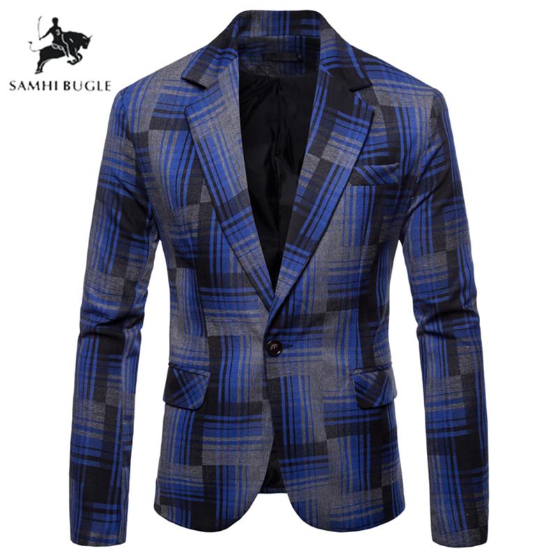

Men's Suits & Blazers Mens Blazer Jacket 2021 Fashion Slim Fit Casual Plaid Jackets Men Single Button, Black
