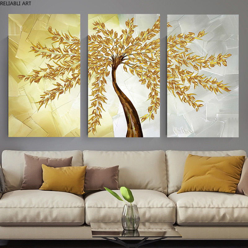 

Golden Fortune Tree Leaves Abstract Art Plant Cuadros Print Wall Decorations Luxury Gold Modern Posters Living Room Home Decor