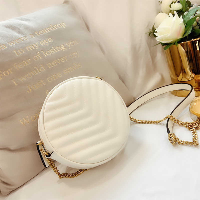 

2020 Crossbody s Shoulder Small Round Bag Designer Female Messenger For Women PU Leather Retro Chain White, White bag gold logo