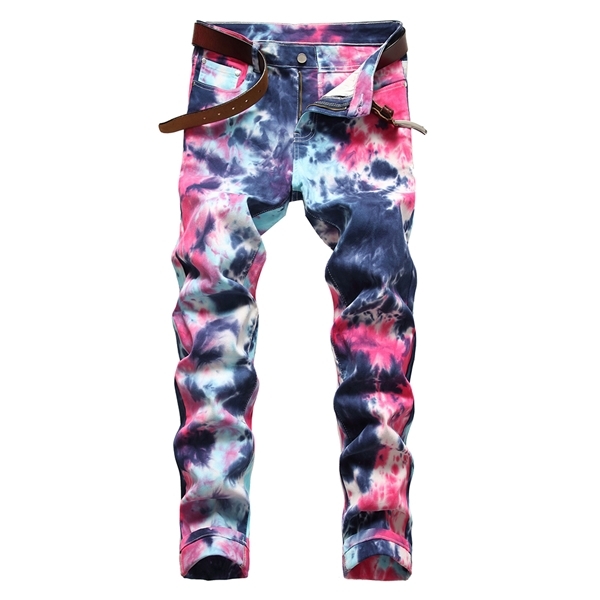 

Camouflage Jeans For Men Fancy Color Tie Dye Print Jeans 2021 Spring Fashion Slim Straight Stretch Denim Pants Painted Trousers X0621, Multi