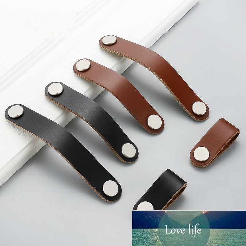 

Northern European-Style Cowhide Small Wardrobe Drawer Door Pull Genuine Leather Handle Kitchen Cabinet Handles Furniture Knobs
